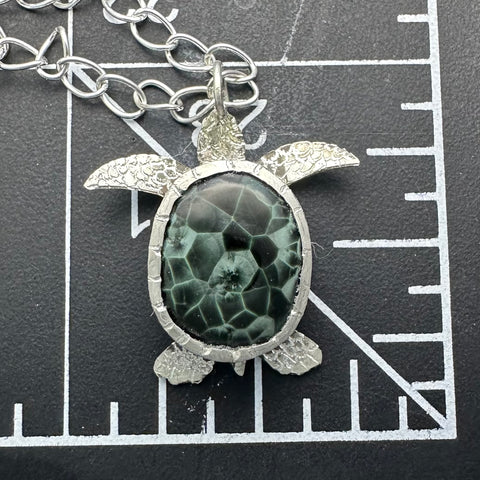 Greenstone Turtle Pendant Sterling Silver