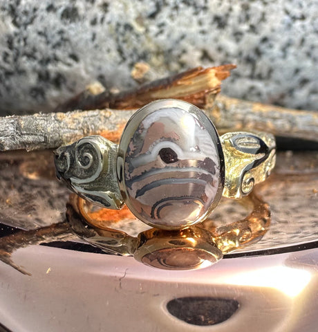 Copper Replacement Agate Ring 14k Gold Filigree
